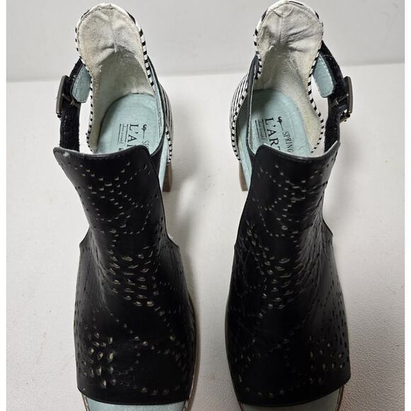Spring Step L'Artiste LASHON Black Leather Strips Stack Heel Sandals Sz 39 US 9 - Picture 5 of 10